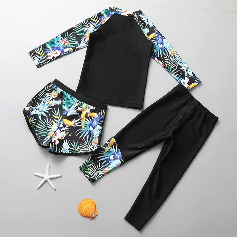 3pcs Girls Swimwear High Elastic Quick Dry Sun Protection Girls Swimsuit Plus Size Bathing Suit for Kids Students