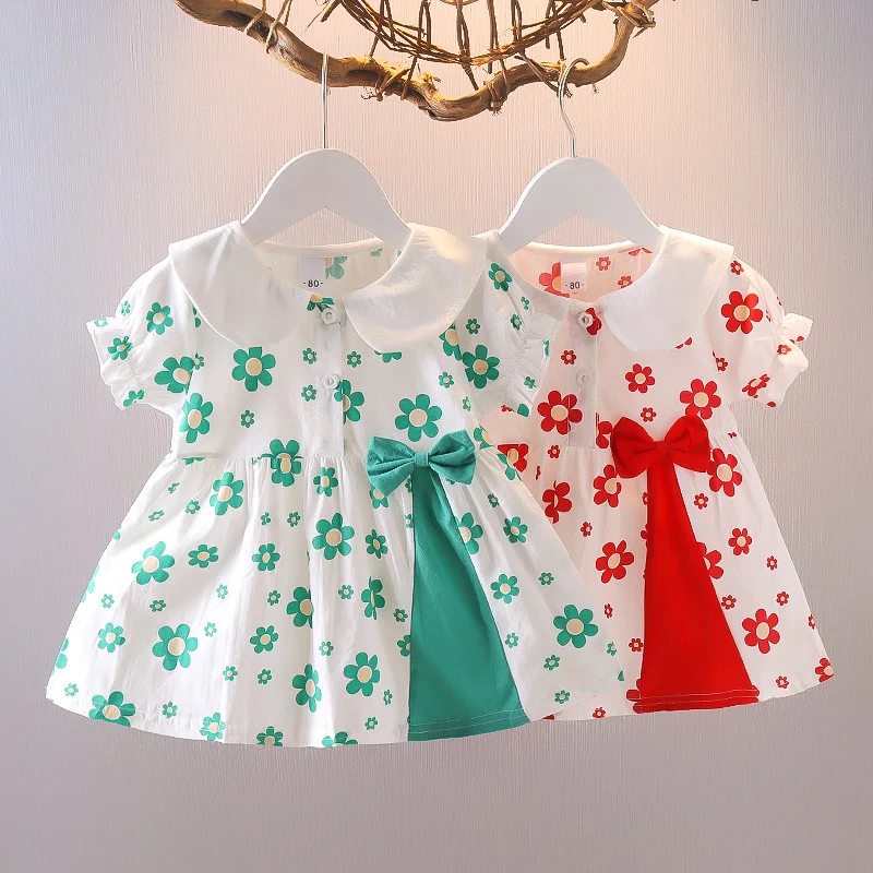 Summer Children's Clothes Floral Baby Girls Dresses Short Sleeve Kids Fashion Bowknot 0 To 3 Years Old Toddler Costume