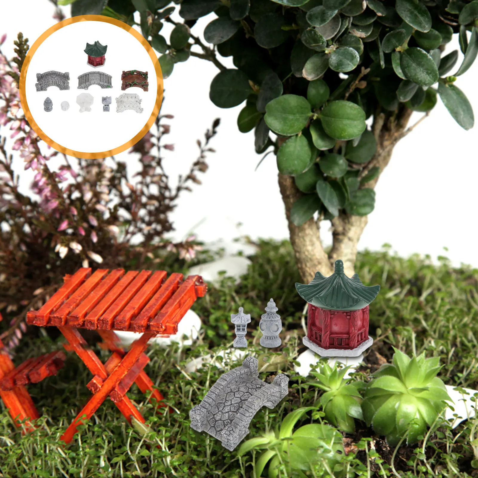 Bonsai Zen Garden Set - 10Pcs Resin Miniature Landscape Ornament Set