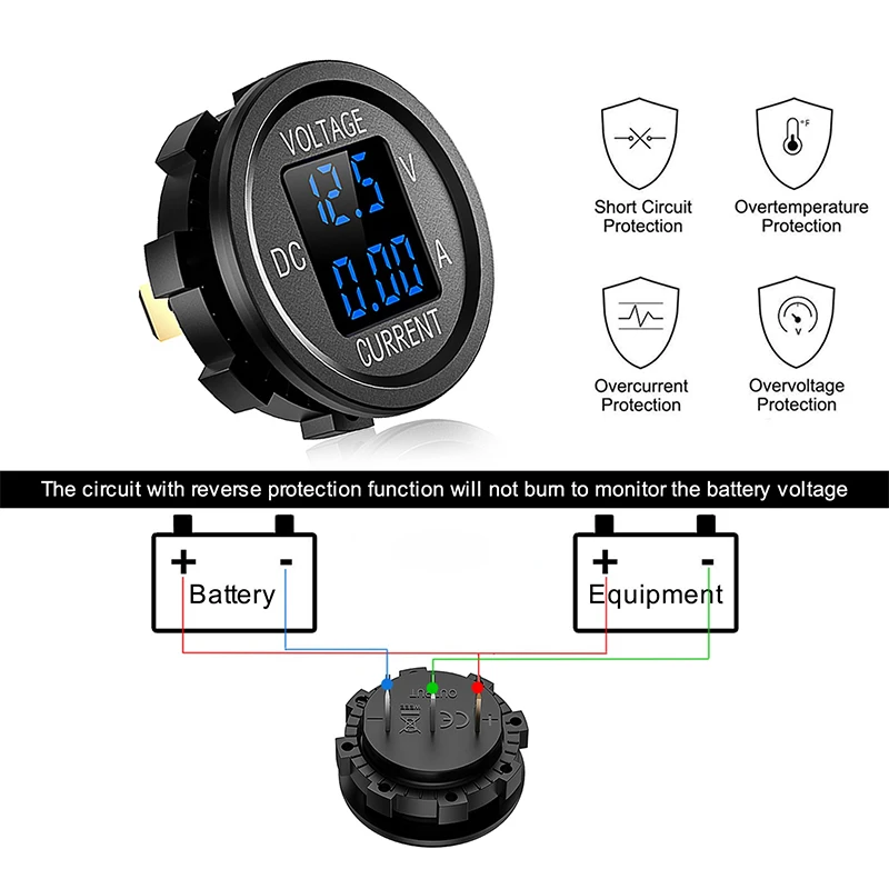 Upgraded 12V-24V Car Voltage VA Round LED Panel Digital Voltmeter Ammeter Tester Monitor for Car Motorcycle ATV RV Marine Truck