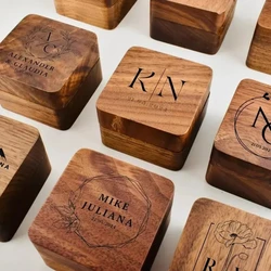 1PCS Free Custom Wooden Ring Box Personalized customization Wedding Anniversary Gift Walnut Wood Rings Box Engraved Engagement