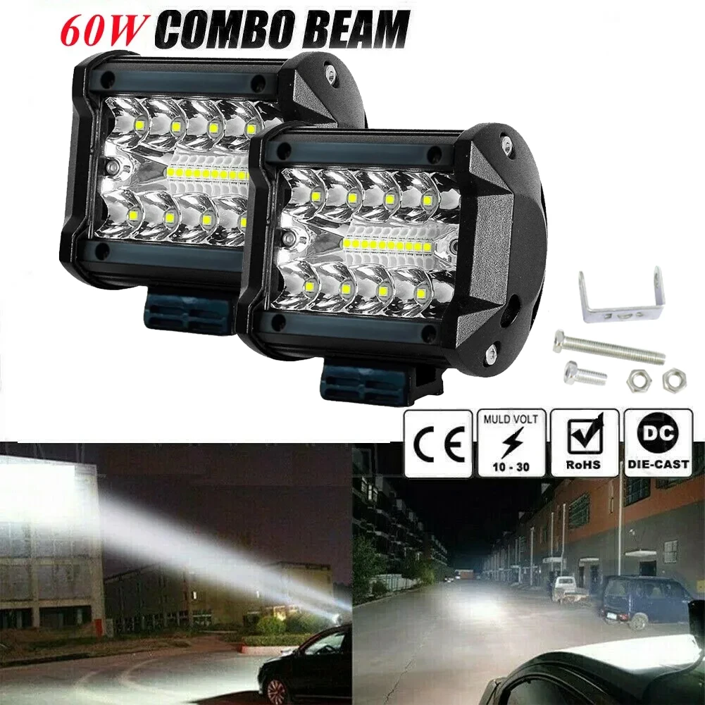 4inch 60W LED Fog Light for Car SUV Truck ATV Spotlight Flood Beam LED Work Light Bar Off Road Driving Fog Lamp LED Light Bar