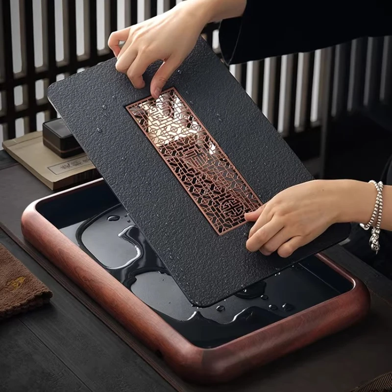 Accessories Chinese Tea Tray office Gongfu Decorative Tea Tray Supplies Luxury Kitchen Modern bandeja madera Rectangular Tray