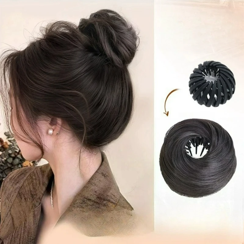الاصطناعية عش الطيور كعكة رئيس شعر مستعار Chignon الفرقة الشعر التمديد مطاطا Scrunchie للنساء الآسيوية زيادة الشعر بسرعة #1