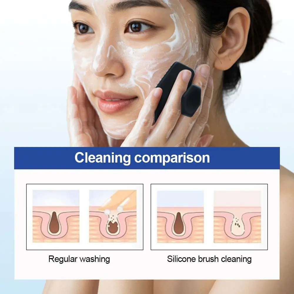 Silicone Facial Cleaning Brush No Slip Handle Mini Face Scrubber Massage Function Deep Clean Manual Face Exfoliator