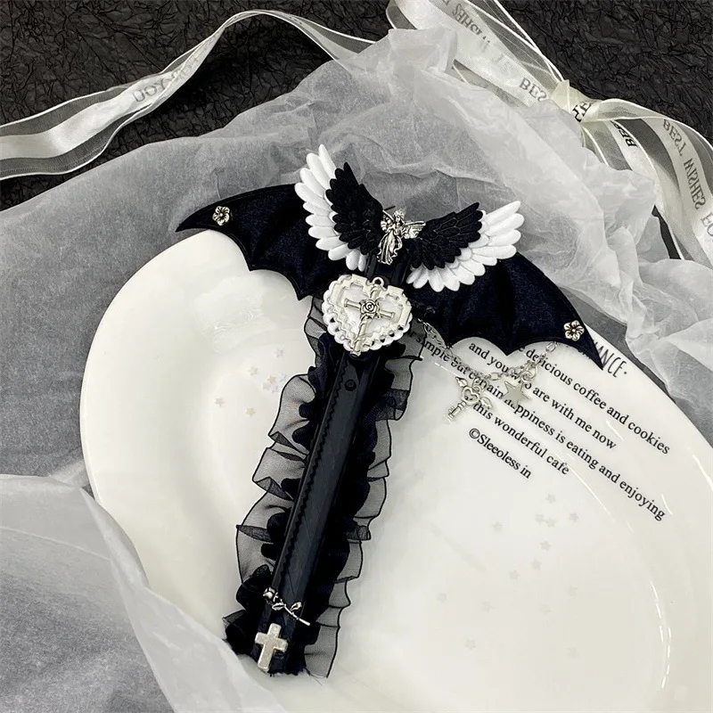 Черный цвет, модный открывалка для писем, дьявол, крылья летучей мыши, сердце, крест, стиль, универсальный нож для детей, креативный дизайн, резак для коробок, детский подарок