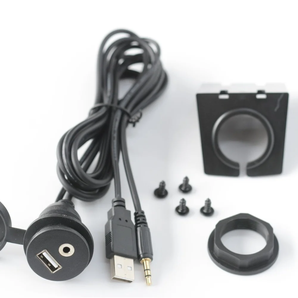 USB 3.0 & 3.5mm AUX Extension Mount Dash Panel Mount Converter Threaded Fixed Dash Mount Flush Mount Panel Cable Accessories