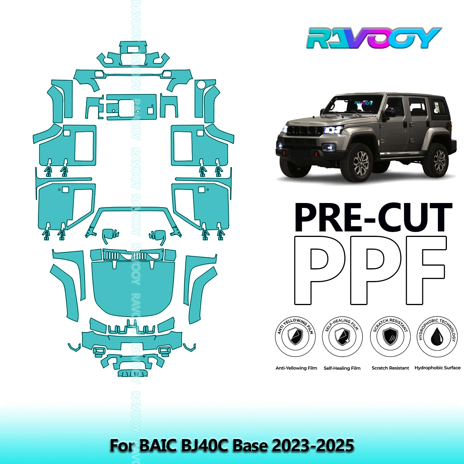 For BAIC BJ40C Base 2023-2025 Full Body 8.5Mil Pre-Cut Paint Protection Film PPF Stone Chip Kit Clear/Matte/Black Finish Options