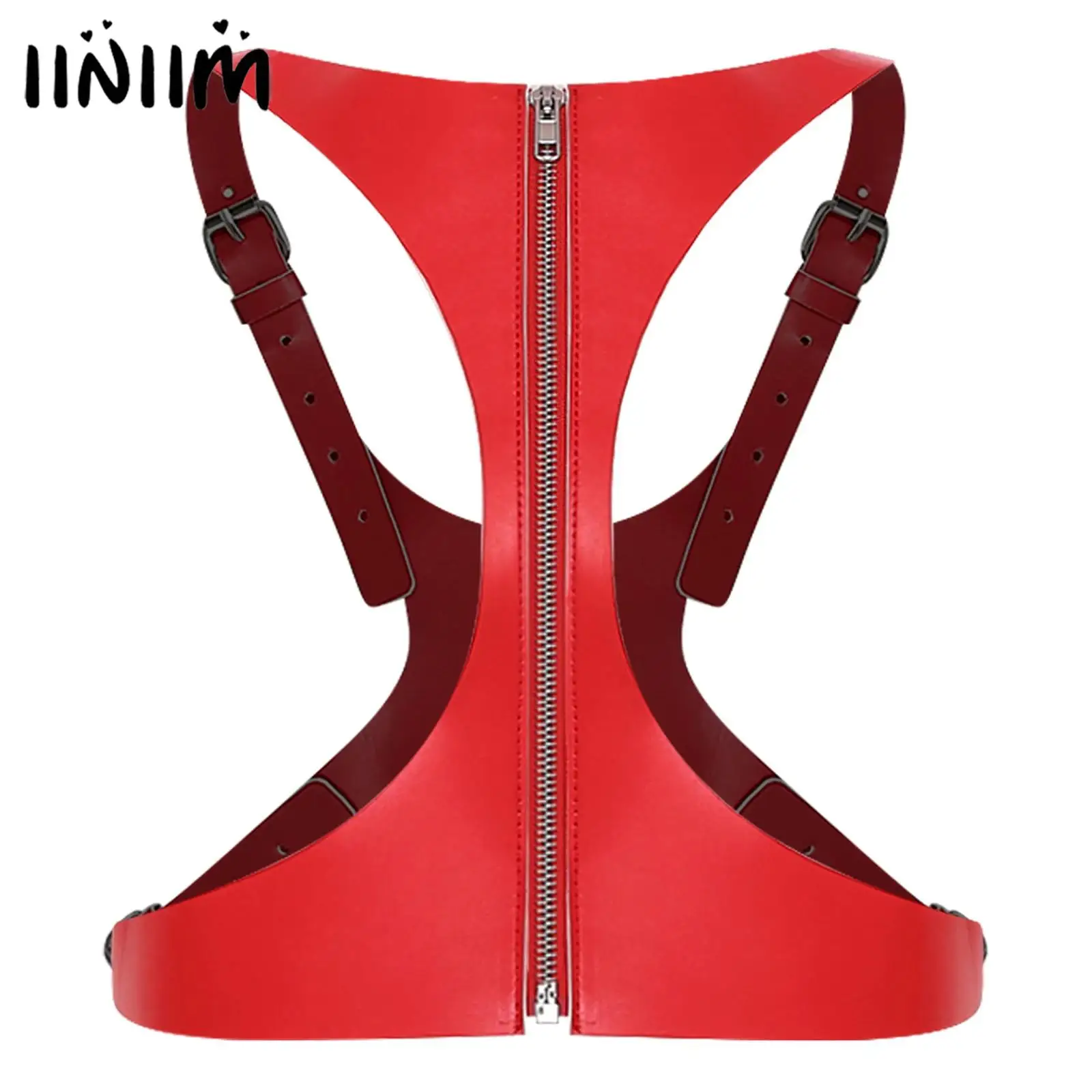 

Женские нагрудные ремни из искусственной кожи, топы для рейв-вечеринок, передняя молния, регулируемые бретели, бюстгальтер без чашек с вырезом, укороченный топ, костюм для ночного клуба