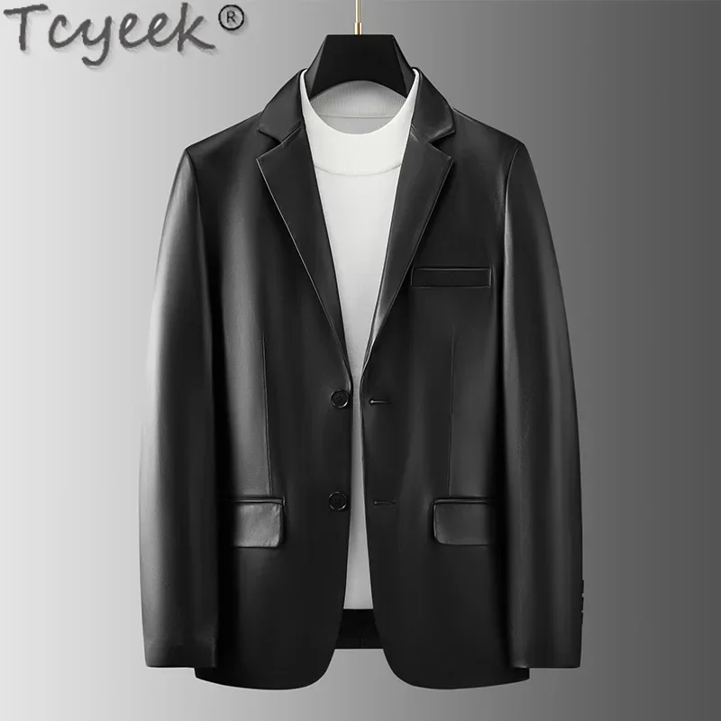 Tcyeek Genuine Leather Jacket Men 2025 Spring Autumn Clothes Sheepskin Mens Coats Business Casual Suit Jackets Jaqueta De Couro