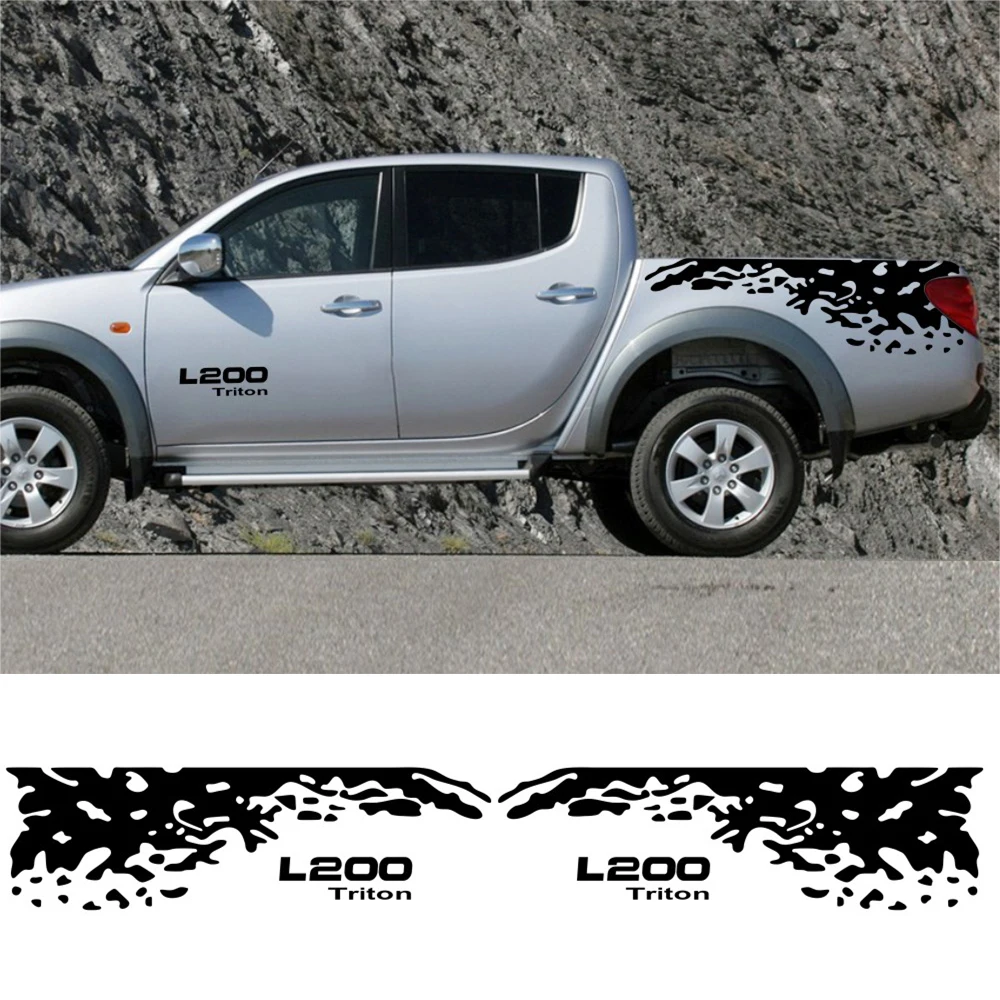 For Mitsubishi L200 Triton 2PCS Car Body Side Stickers Fashion Cross-country Pickup Splash Mud Graphics Decoration Accessories