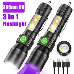 UV LED Light Portable 365nm Flashlight USB Rechargeable Camping Lantern Pet Urine Stains Black Light Ultraviolet Zoom Torch