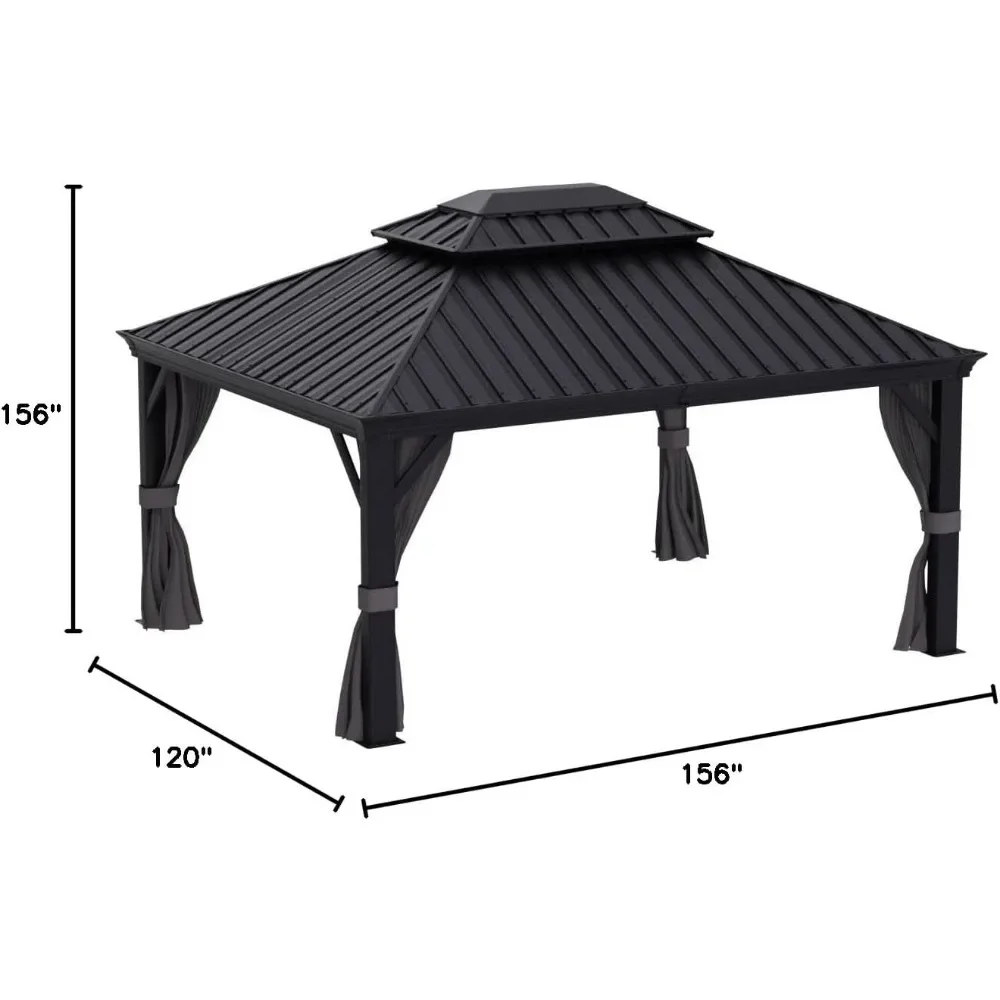 10' X 13' Hardtop Gazebo ,with Galvanized Steel Double Roof for Patio Lawn and Garden, Netting Included, Outdoor Aluminum Gazebo