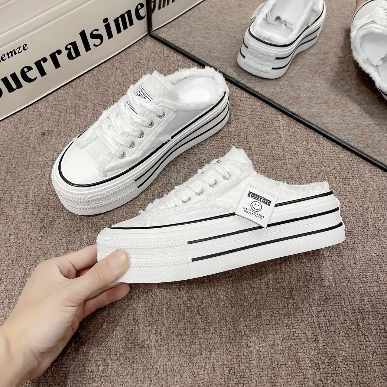 2026 Neue Damen-Mode Canvas Halbslipper Atmungsaktive Freizeitschuhe Sportliche Schuhe mit Dicker Sohle Vulkanisierte Schuhe Zapatos Mujer 35-40 – Detail 5