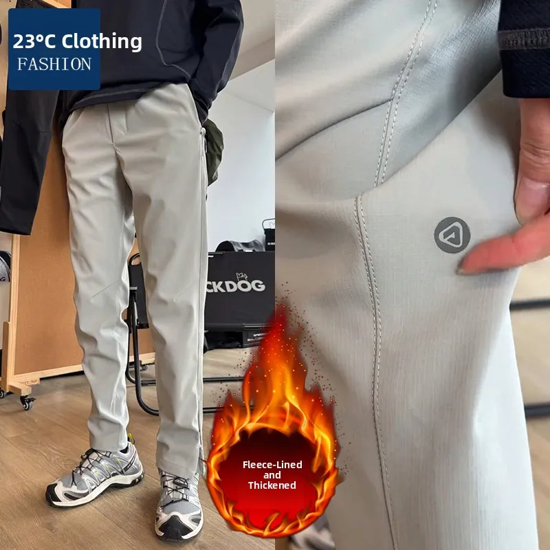 

Thiened Fce Soft ell Брюки Мужские повседневные брюки на молнии Прямые брюки с защитой от ветра Уличные брюки для отдыха Осень Зима