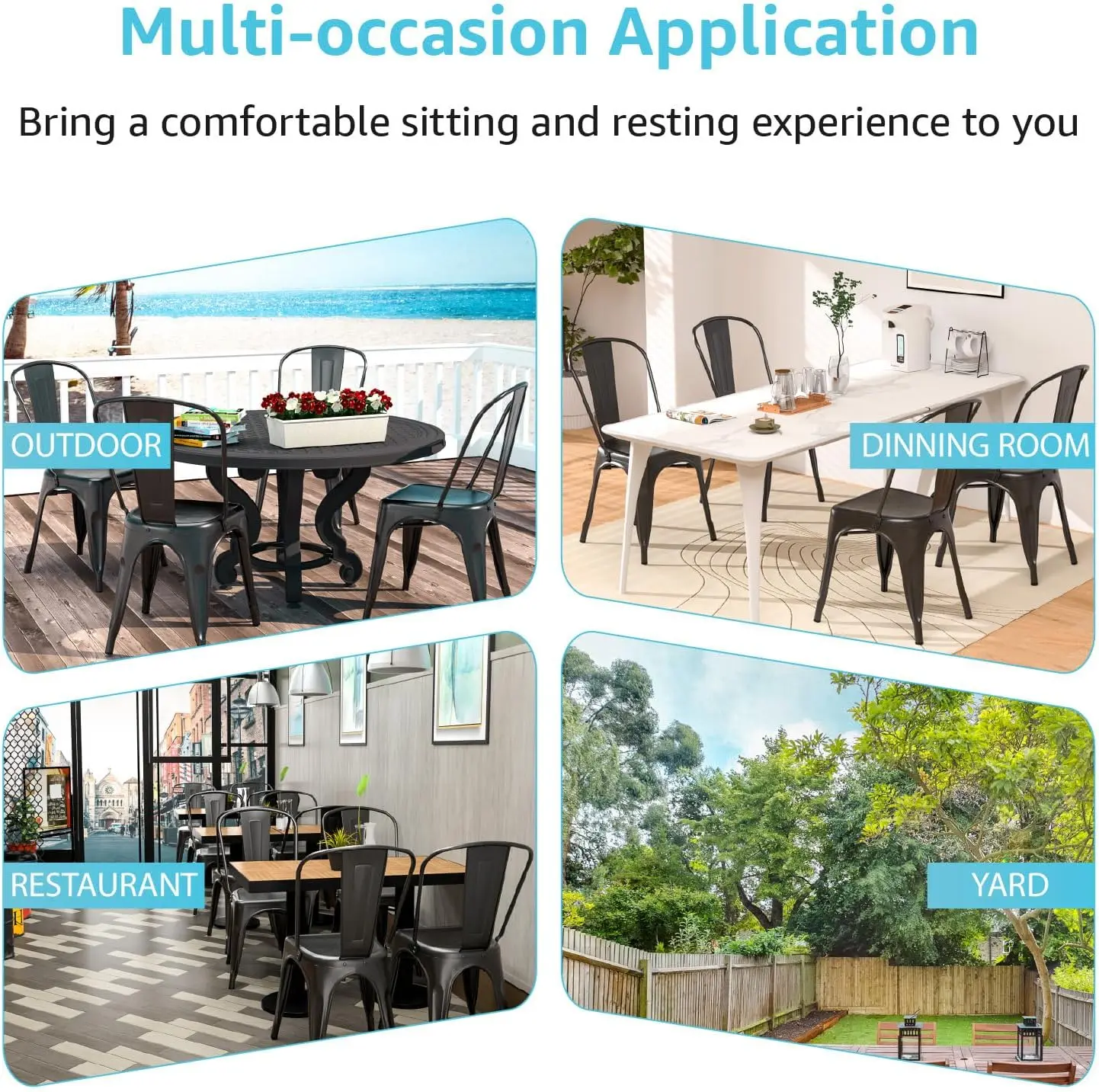 Juego de 4 sillas de puerta, sillas de metal para comedor, cocina, barra lateral de silla apilable para restaurante de altura, capacidad de peso de 500 libras