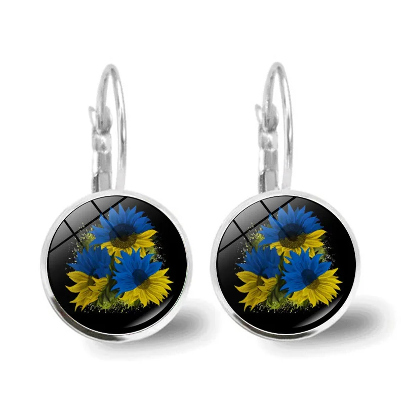 Ukrainian Element Earrings Women\'s Simple and Versatile Yellow and Blue Sunflower Butterfly Earrings Earrings Temperament