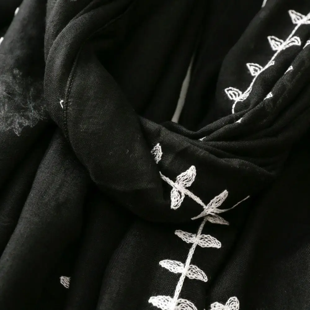

Simple Long Embroidery Flower Scarf Large Bohemian Printed Silk Scarf Solid Color Thin Print Scarves Female