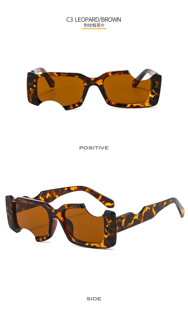 Hip Hop Quadratische Sonnenbrille Frauen Männer Off Notch Loch Design Weiße Sonnenbrille Blau Damen Vintage Brillen UV Schutz – Detail 8