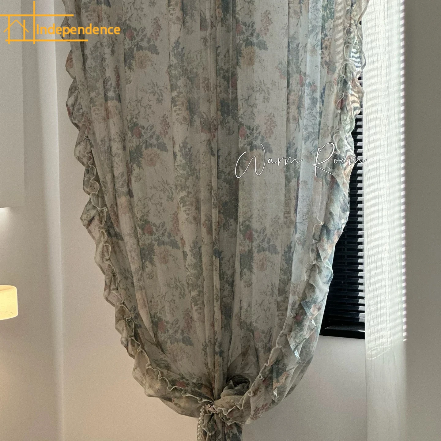 

French Retro Romantic Screen Print Green Window Screens for Bedroom Living Room Balcony Custom Bay Window Floral Decoration