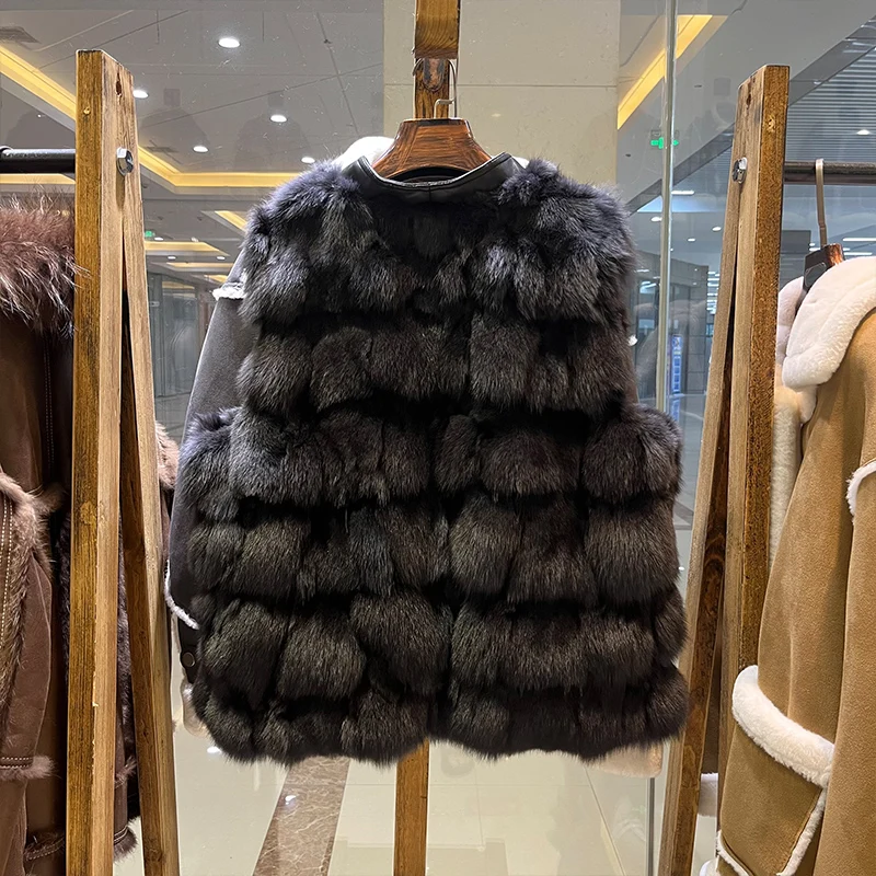 2023 Autumn Winter Women Real Natural Fox Fur Sleeveless Vest Luxury Fashion Waistcoat Wholesale Female Jackets