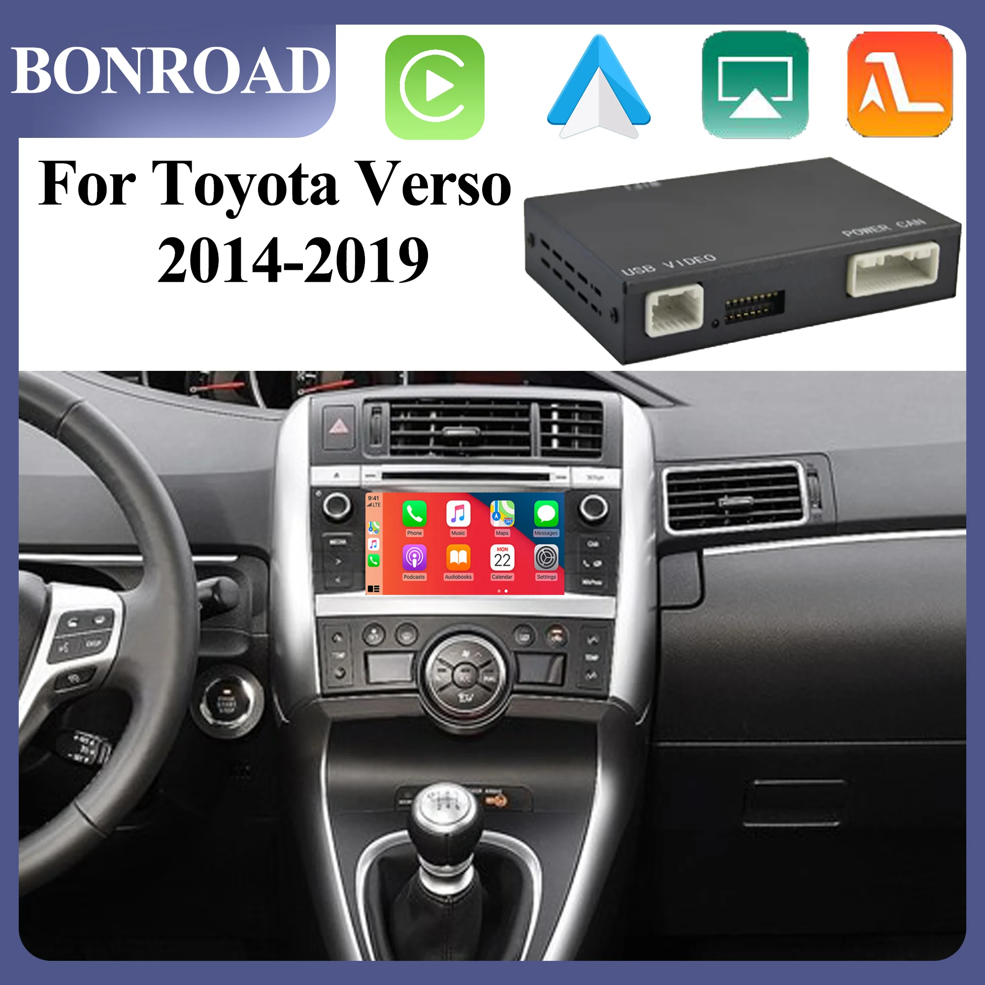 BONROAD Car Wireless Carplay Android Auto Upgrade BOX For Toyota Verso 2014 2015 2016 2017 2018 2019 Aiplay AutoLink Bluetooth