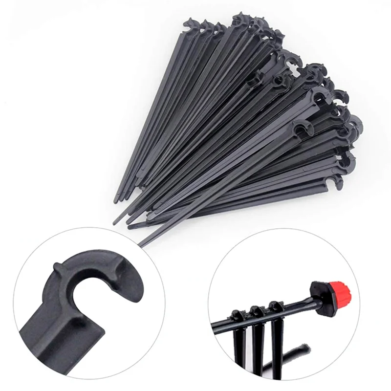 

AB47-Irrigation Drip Support Stakes 1/4 Inch Tubing Hose For Vegetable Gardens Flower Beds Herbs Gardens Black 1000 Pack