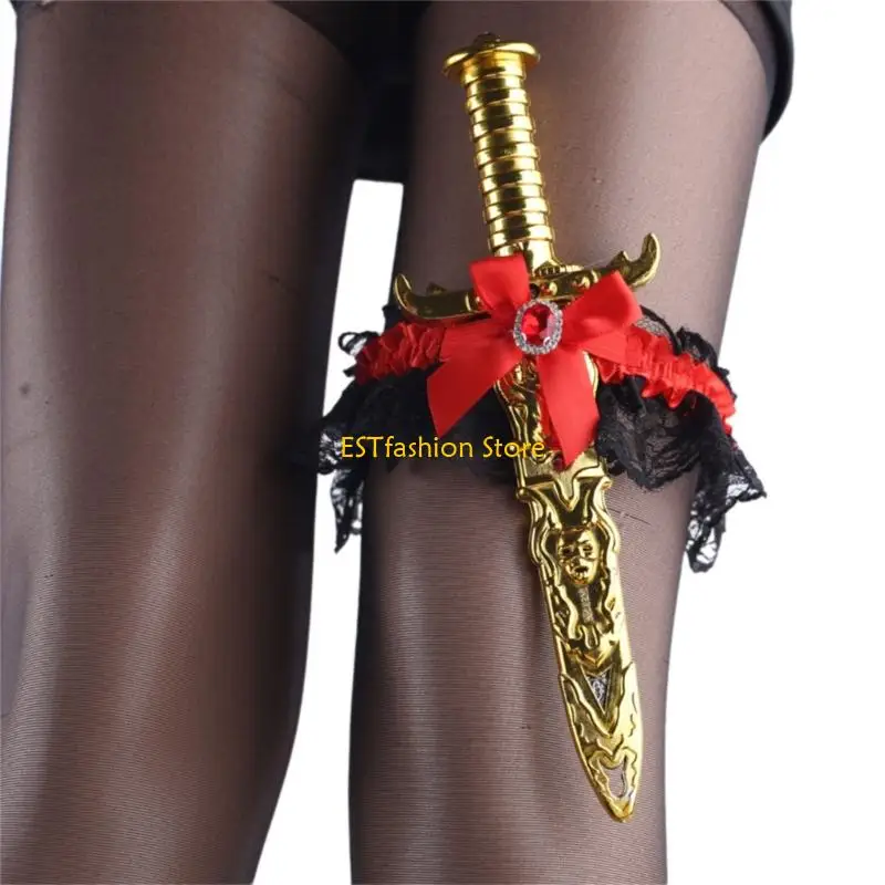Y5GC Pirate Swords with Bows Leg Rings Pirate Costume Toy Daggers with Thigh Garter