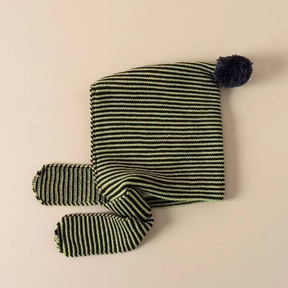 

Корейская зимняя шапка-балаклава, теплая защита ушей, вязаный шарф с капюшоном, полосатая ветрозащитная шапка-бомбер, шапочки для мальчиков и девочек