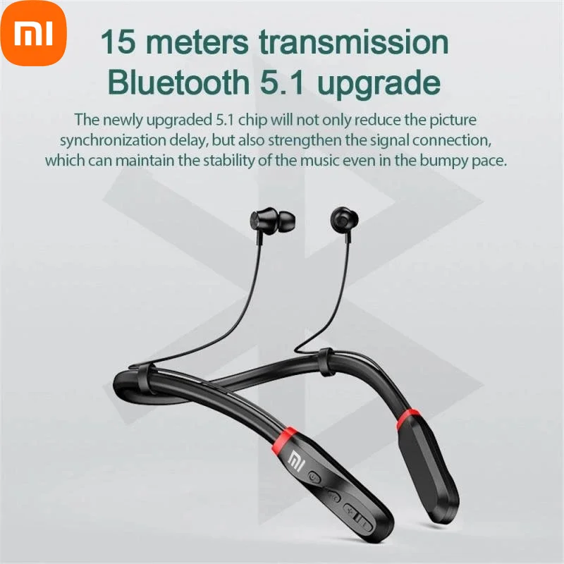Xiaomi I35 سماعات بلوتوث 5.1 سماعات أذن رياضية مدمجة في هيئة التصنيع العسكري شريط حول ياقة الملابس سماعة أذن استريو سماعة لتشغيل