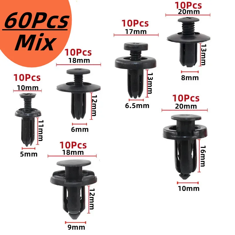 60Pcs 5mm 6mm 7mm 8mm 9mm 10mm Loch Auto Stoßstange Niet Verschluss auto Kotflügel Trim Panel Schraube Clips Für Honda Nissan Toyota Hyundai