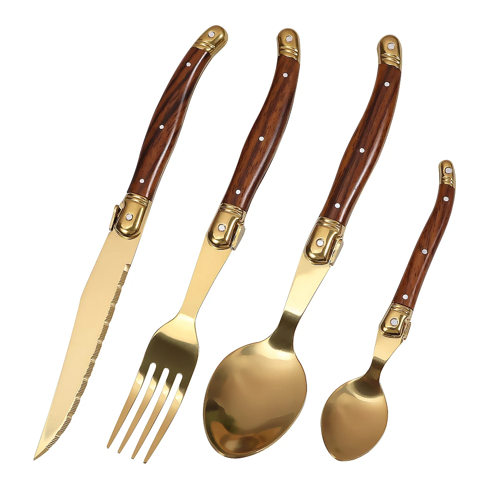 Gold Steak Cutlery Set Stainless Steel Steak Knife Dinner Fork Spoon Kitchen Tools Titanium Plating Tableware Set