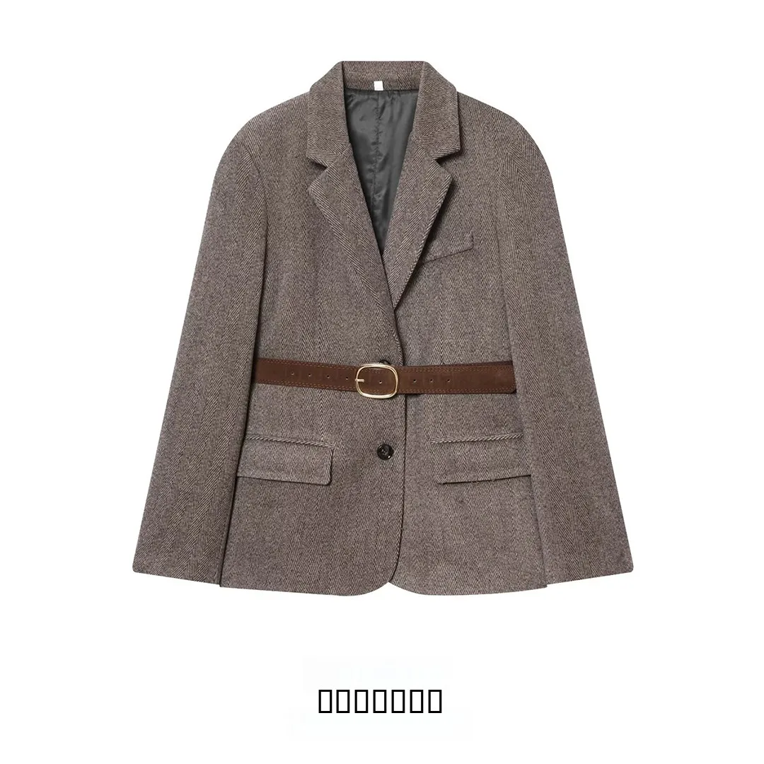 

KASLEAD Faionable Women's Cheered Jaet with Belt Long Sve Polyester Fiber Winter Season Ladies Coat