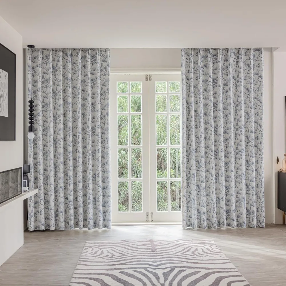 ستائر قطنية من الكتان المعتم عالي GSM مع طيات قرصة وشكل ذاكرة، مثالية لغرف المعيشة والضيوف، لوحتين من قماش الجاكار B