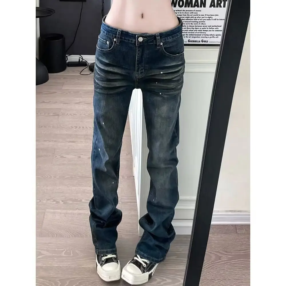 

Ретро-джинсы в американском стиле с эффектом окрашивания и брызгами чернил, унисекс, весенние, зауженные, длинные брюки, прямые джинсы, повседневные