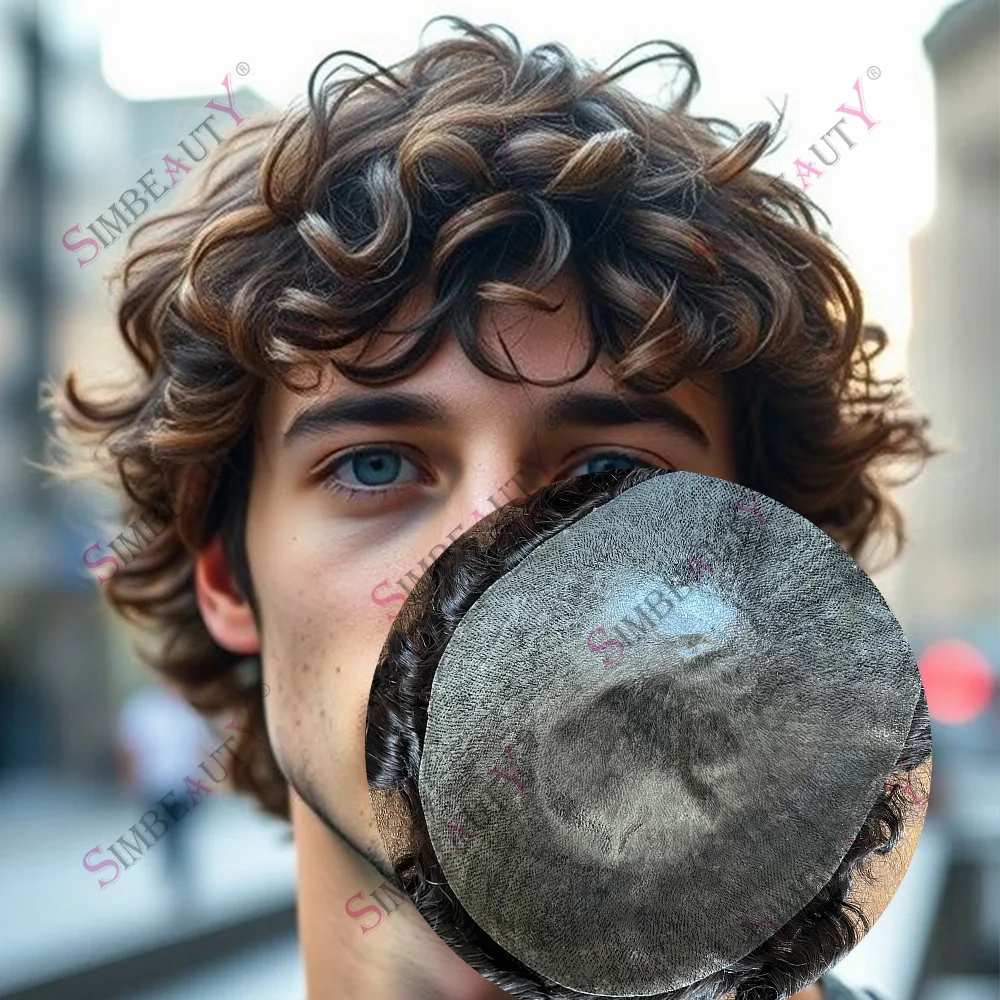 

Мужской парик 28 мм с легкой укладкой для кудрявых волос, суперпрочный, на основе из инжекционного полиуретана 0,1 мм # 4 1B30 Коричнево-серые черные протезы из натуральных волос