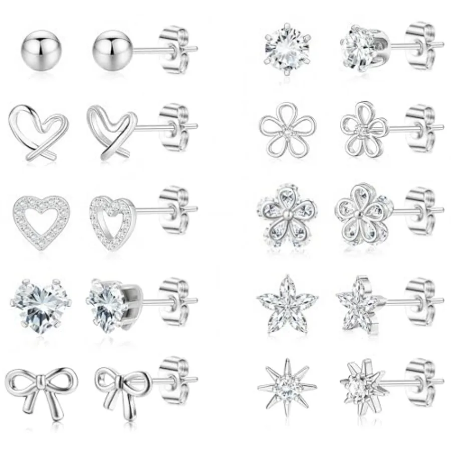 

LOYALLOOK Stud Earrings for Women Hypoallergenic, Plated Surgical Steel Earrings for Sensitive Ears Women Dainty Small Heart Fl