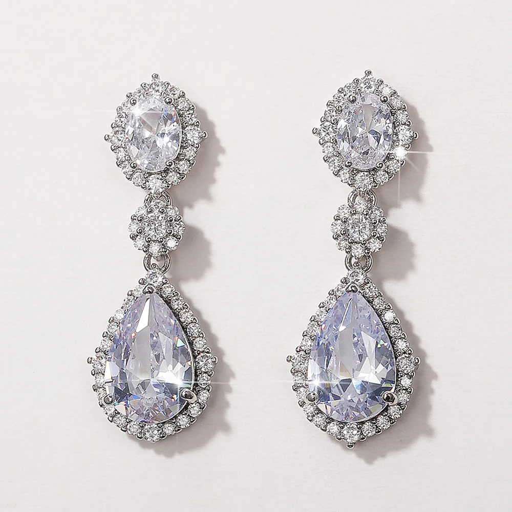 Huitan Temperament Women's Wedding Dangle Earrings Luxury Fashion Cubic Zirconia Earrings Gorgeous Lady Jewelry Drop Shipping