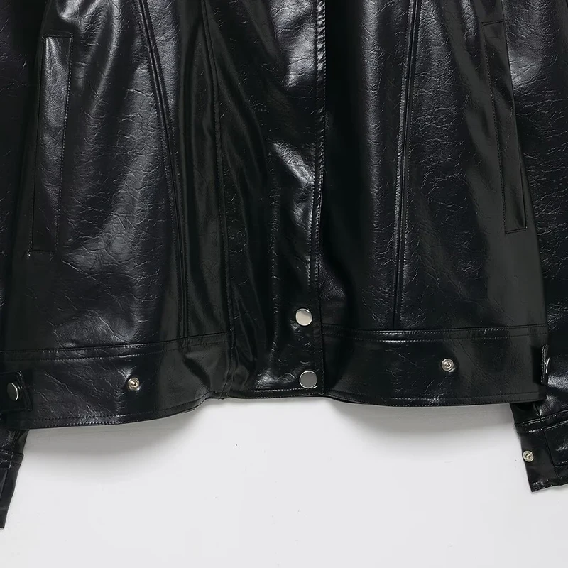 Willshela سترات نسائية عصرية من البولي يوريثان باللون الأسود بسحاب أمامي وياقة عالية وأكمام طويلة معاطف نسائية أنيقة