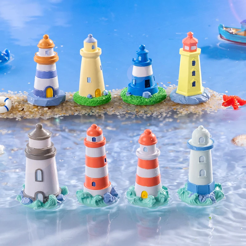 Mini Ocean Figurine Doll Garden Decor Ornament Miniature Landscape Ornaments Lighthouse Statue Resin Craft