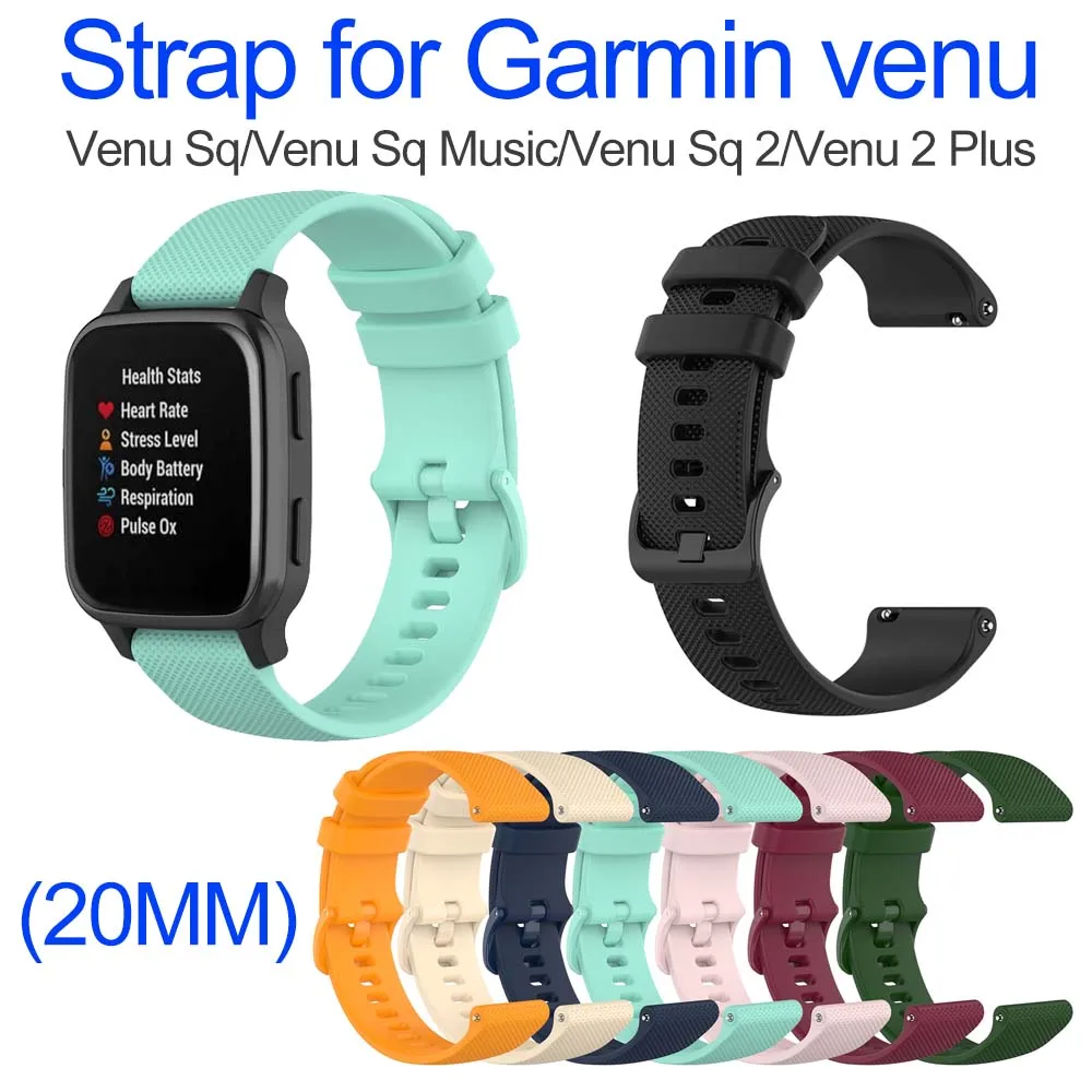 20mm Bands Compatible with Garmin Venu/Venu Sq/Venu Sq Music/Venu Sq 2/Venu 2 Plus Band, Soft Silicone Quick Release Straps