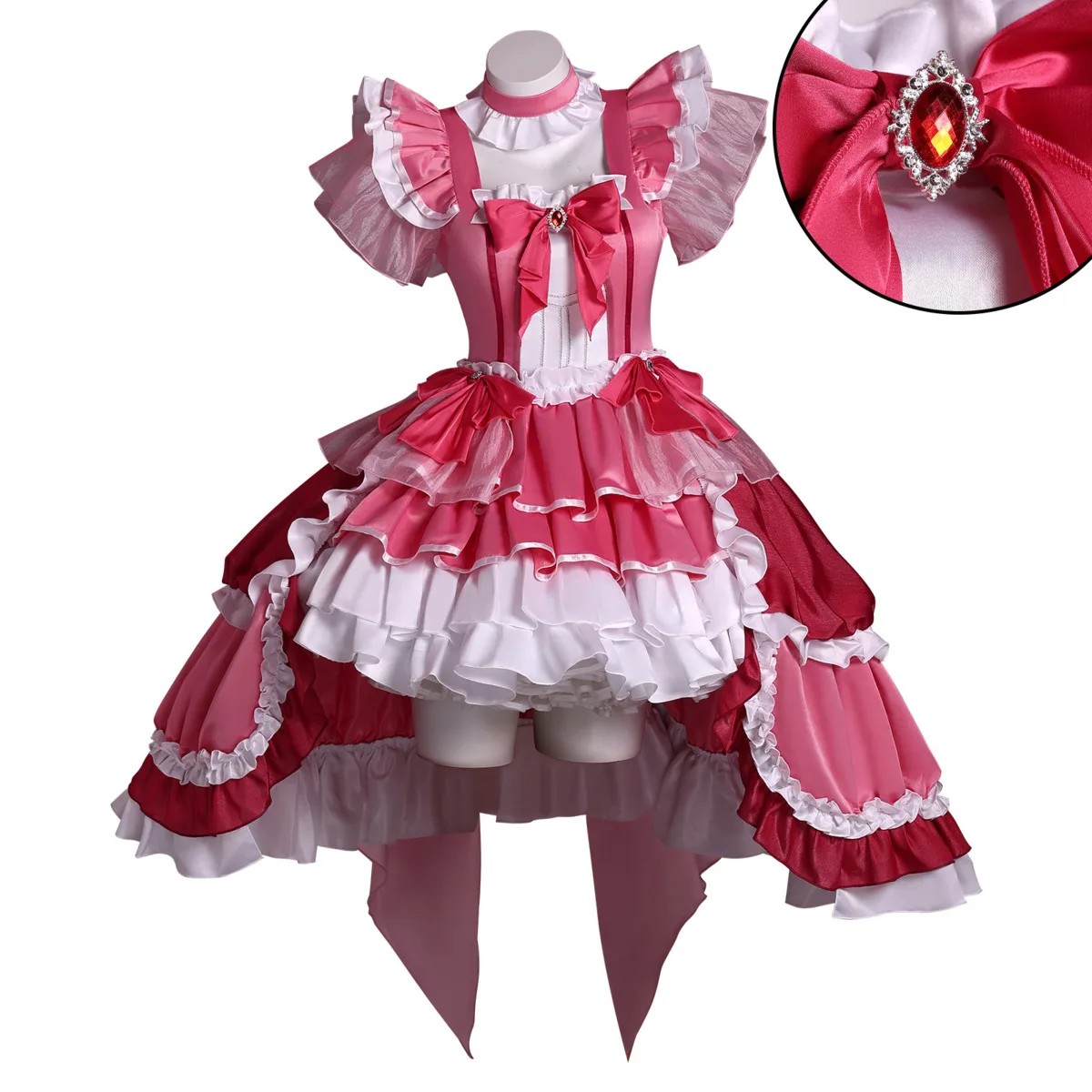 

Puella Magi Madoka Magica Sakura Kyoko Cosplay Costume Magia Idol Outfit Pink Red Ruffle Dress Full Set