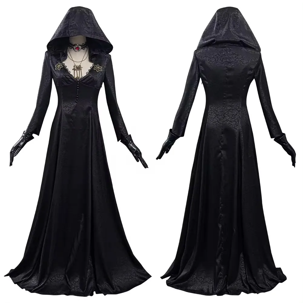 

Evil Cosplay Costume Dress Girl Lady Halloween Women Necklace Earring Black Carnival Set Disguise Adult Suit Accessories Gift ﻿