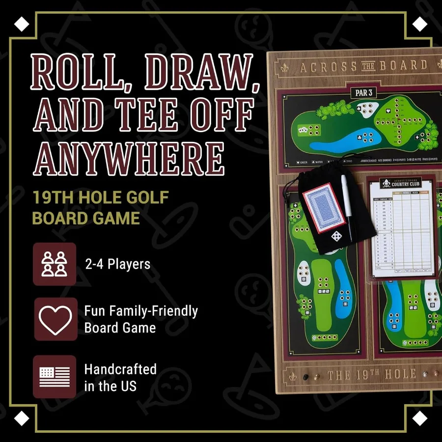 Jogo de tabuleiro de golfe de 19o furo feito de madeira de nogueira para 2 ou mais jogadores, ideais atividades de colagem familiar internas e externas, envolvente