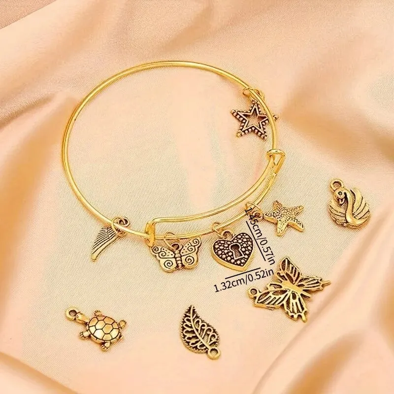 90Pcs Silvery Adjustable Bangles With Charms, Earring Hooks And Jump Rings, Suitable For DIY Jewelry Making image 4