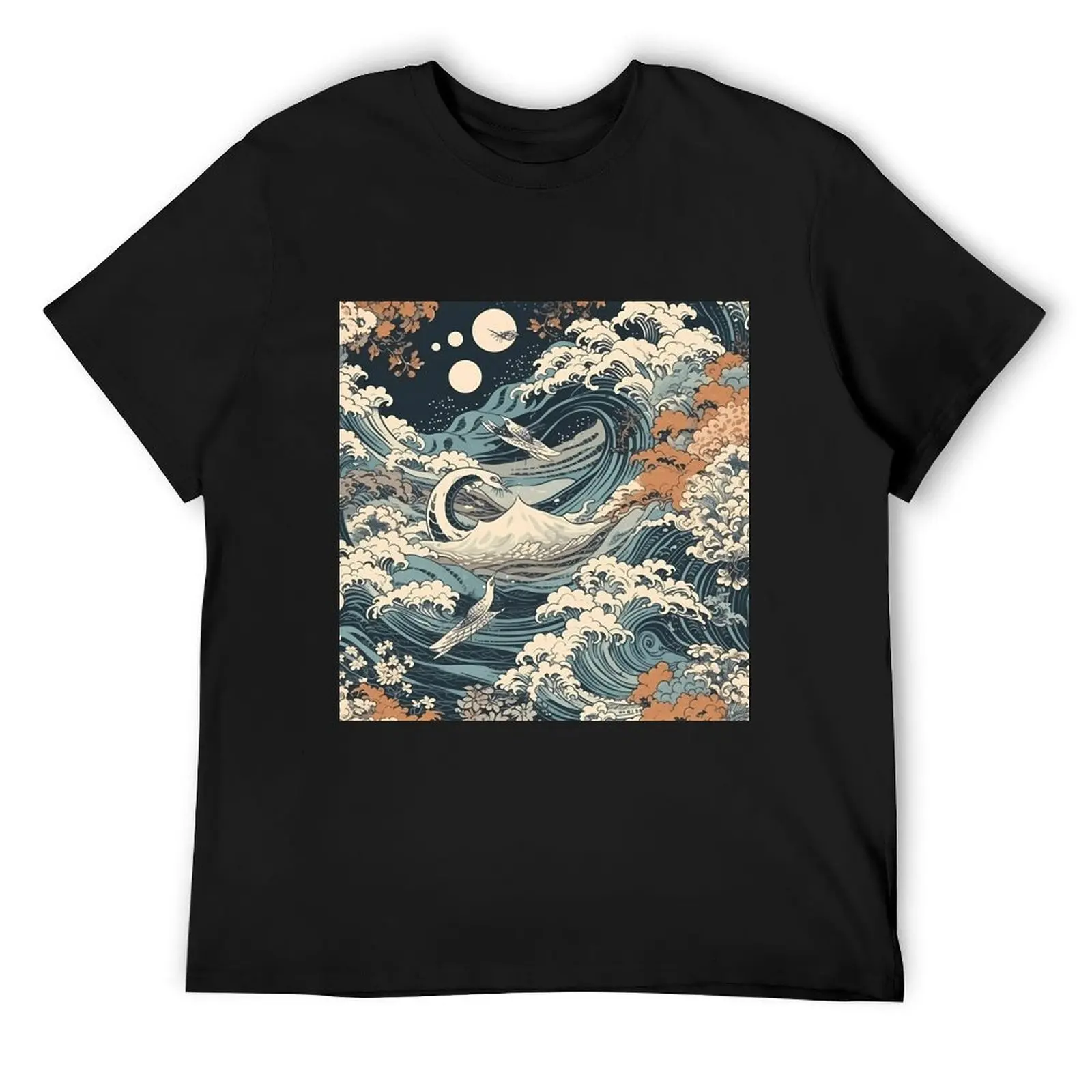 The Eternal Waves: A Hokusai & Kuniyoshi Tribute T-Shirt man t shirt Blouse mens t shirts