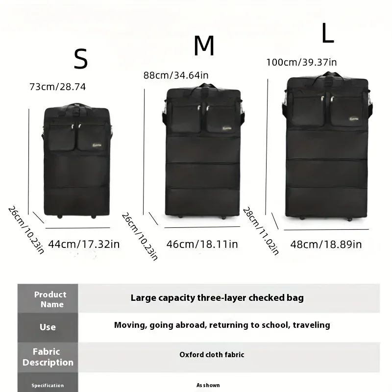 Suitcase Travel Bag with 3 Expandable Layers and Large Capacity on Wheels|Portable for Study Abroad|Foldable Practical Luggage