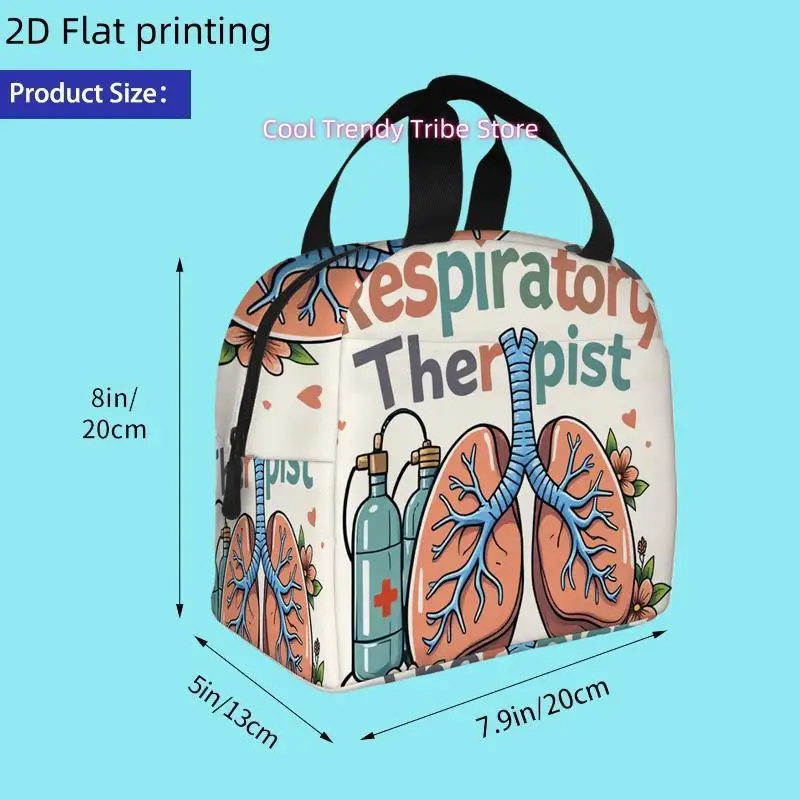 1pc, Respiratory Therapist Illustration with Lungs and Flowers Printed Insulated Cooler Bag - Reusable Portable Hot/Cold Bag for