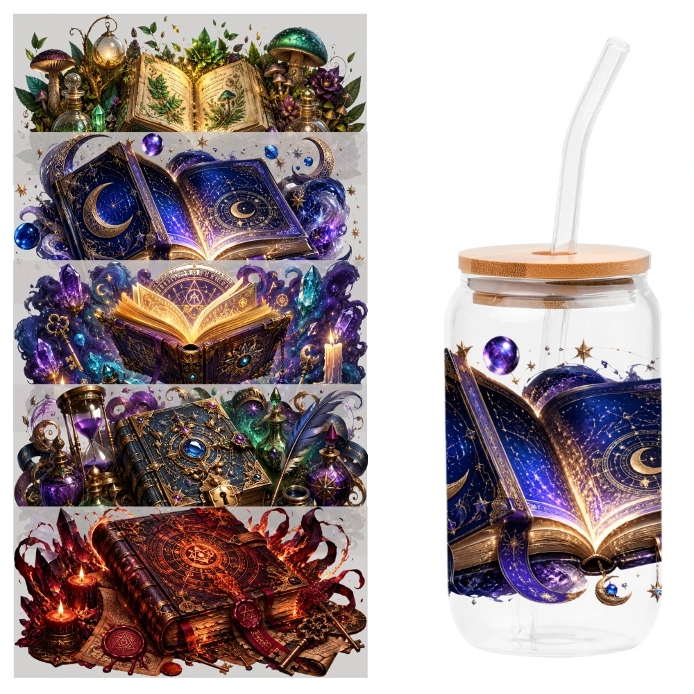 5 Sheets Mystical Book UV DTF Stickers UV DTF Stickers for 16 oz Tumbler Waterproof Rub on Transfers