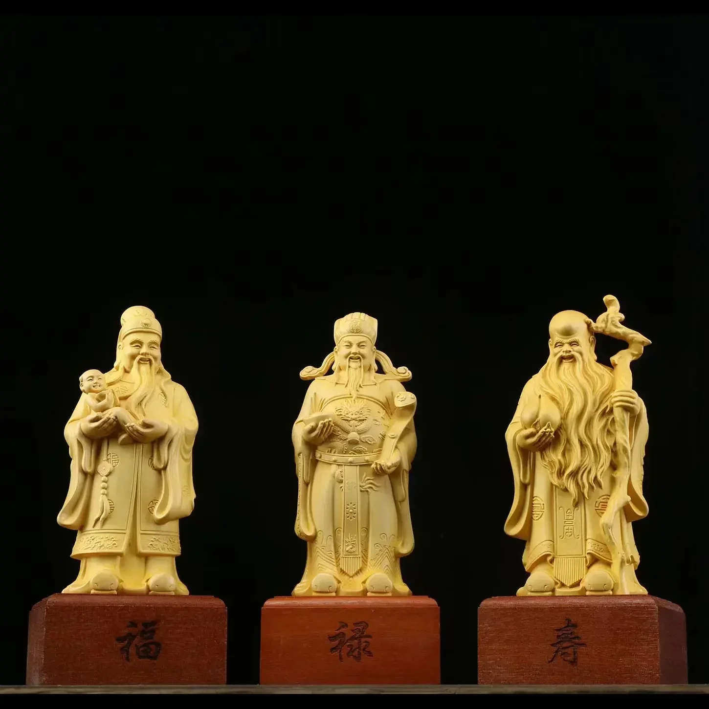 

Solid wood Fortune-Lu-Shou Samsung figure carving Statue traditional hand carving home living room bedroom crafts Elder gift